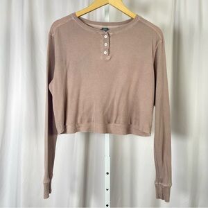 Wild Fable XL Dusty Pink Henley Crop Top Thermal Fall Winter Boxy Flowy Boho
